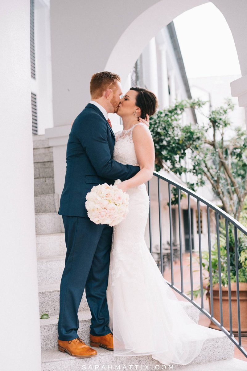 bride and groom kissing